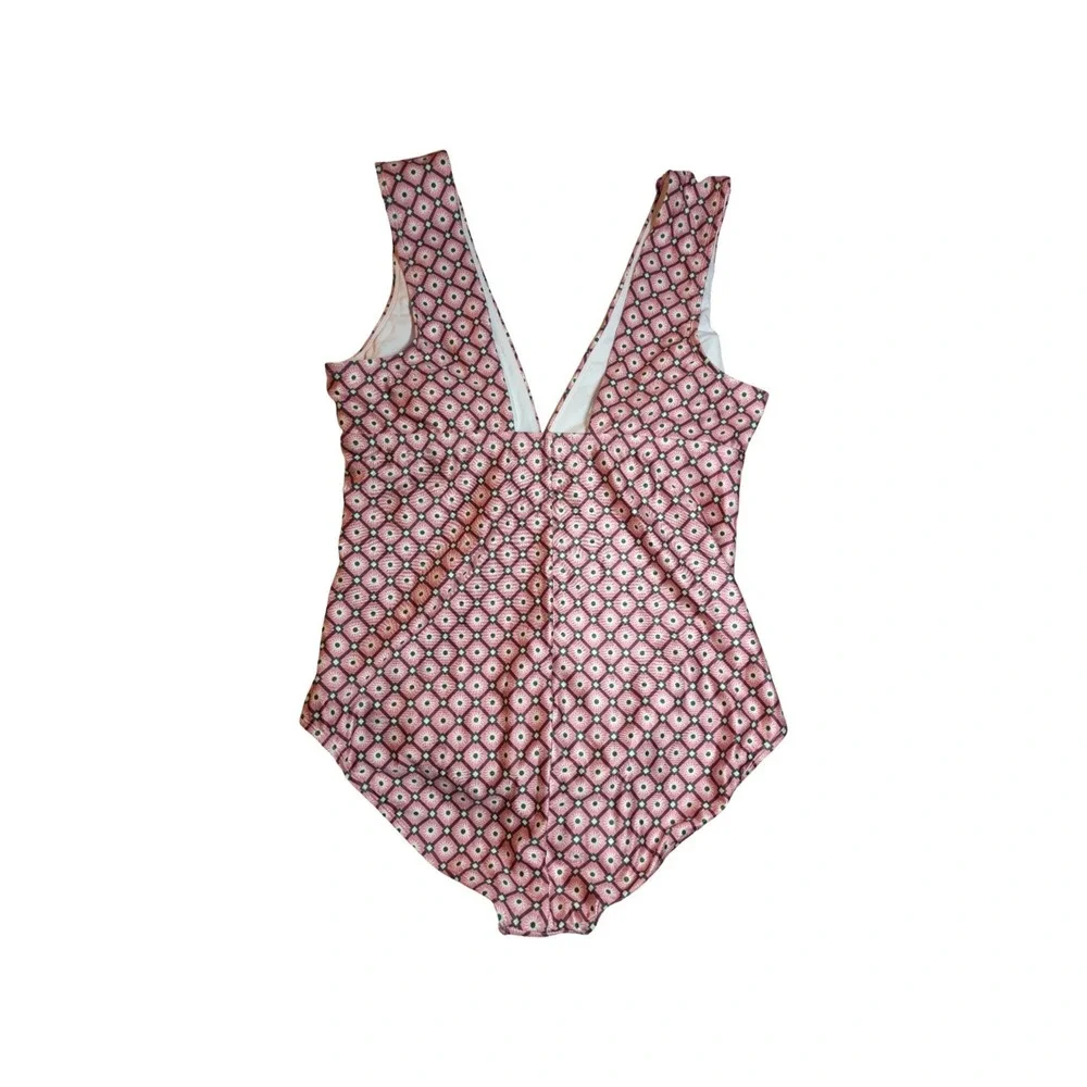 ⭐D4 Shade & Shore Women's Geo Design 1 Piece Swimsuit Pink/Maroon/Green Size XL